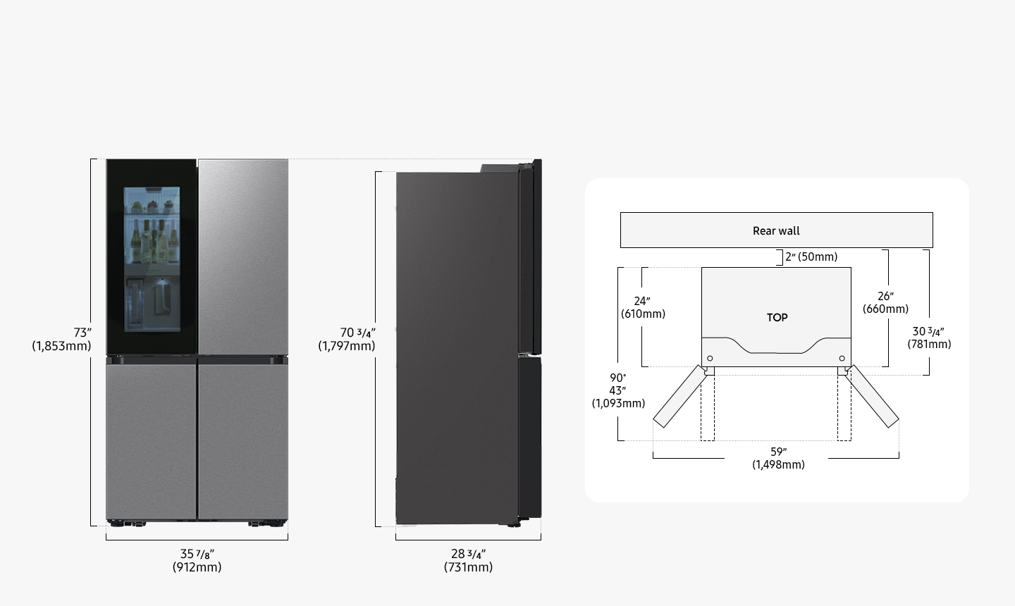 Dimensions of a Samsung Bespoke Family Hub Counter Depth refrigerator
