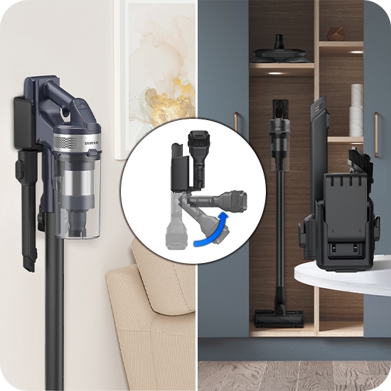 Samsung Jet™ 75 Pet flexible charger mounted on wall and charging