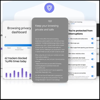 Galaxy phone screen displaying the Samsung Internet website with options to visit the Google Play Store or Galaxy Store