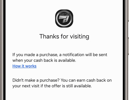 Thanks for visiting displayed from the Samsung Wallet app