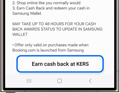 Earn cash back at KERS highlighted in Samsung Wallet