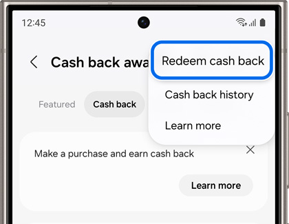 Redeem cash back highlighted