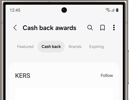 Cash back awards displaying KERS from the Samsung Wallet app
