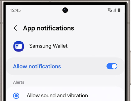 App notifications screen for Samsung Wallet