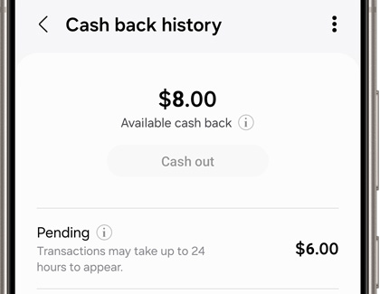 Cash back history screen