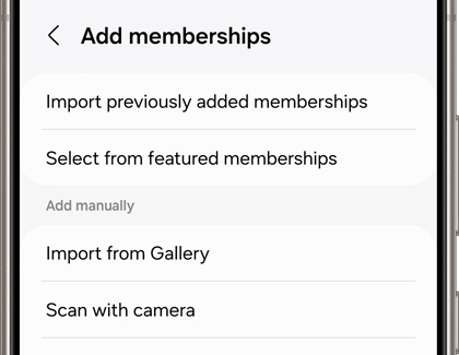 Add memberships screen in the Samsung Wallet app