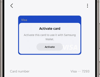 Activate card prompt with a grey button labeled Activate