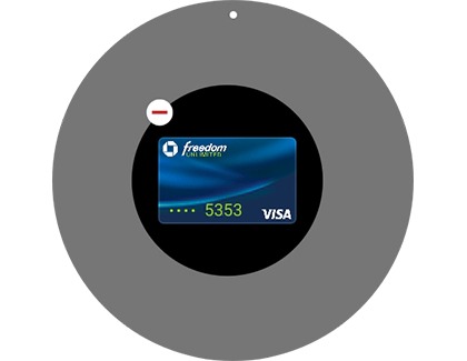 Credit card with a red minus sign above it