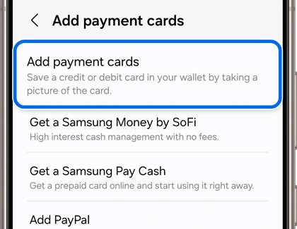 Add payment cards highlighted