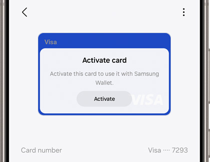 Activate card prompt with a grey button labeled Activate