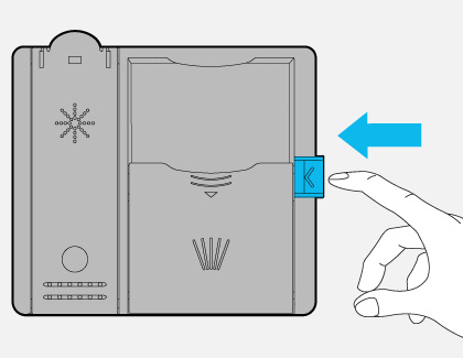 Dispenser release flap on a Samsung dishwasher