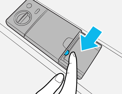 Opening the dispenser flap on a Samsung dishwasher