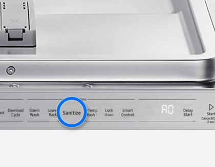 Sanitize button on a Samsung dishwasher