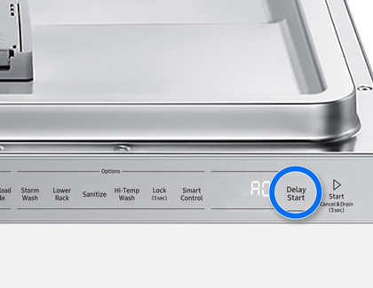 Delay Start button on a Samsung dishwasher