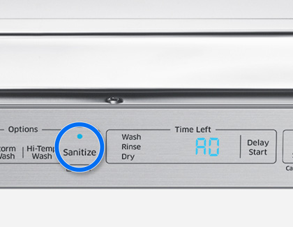 Sanitize button on a Samsung dishwasher