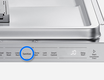 Sanitize button on a Samsung dishwasher