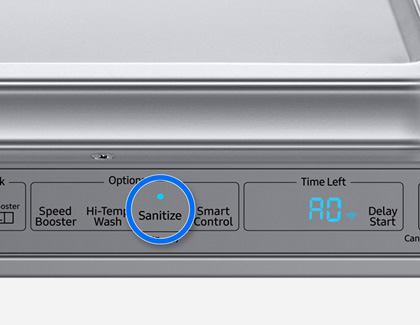 Sanitize button on a Samsung dishwasher