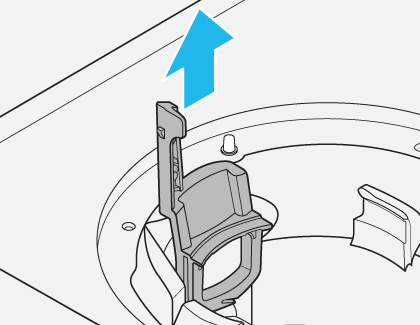 Illustration showing the drain pump with a blue arrow indicating the upward direction