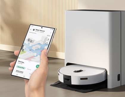 A Samsung Bespoke Jet Bot Combo connected to the SmartThings app