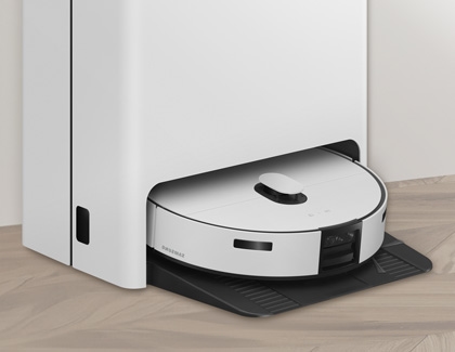 Samsung Bespoke Jet Bot Vacuum placed inside of the cleaning station