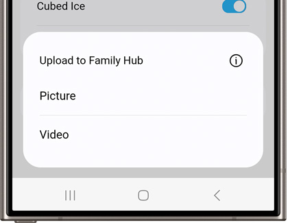 Upload to Family Hub prompt with options for Picture and Video