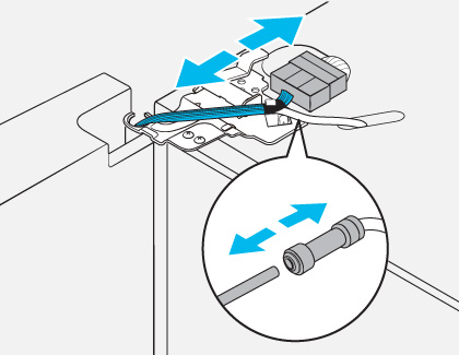 Disconnecting the wires and water tube from the left door