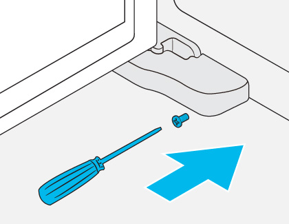 Diagram showing a screwdriver and a screw with a blue arrow indicating the direction to insert