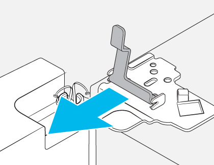 Diagram showing a metal lever in the lifted position with a blue arrow indicating the component's removal direction