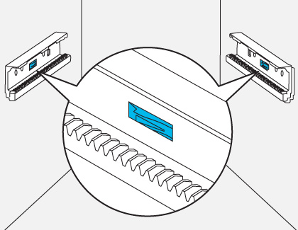 Diagram showing the interior of a freezer with a close-up inset of the drawer rail mechanism