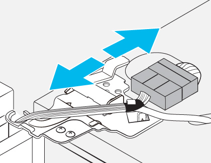 Diagram showing electrical connectors with blue arrows indicating the directions to pull apart the connectors