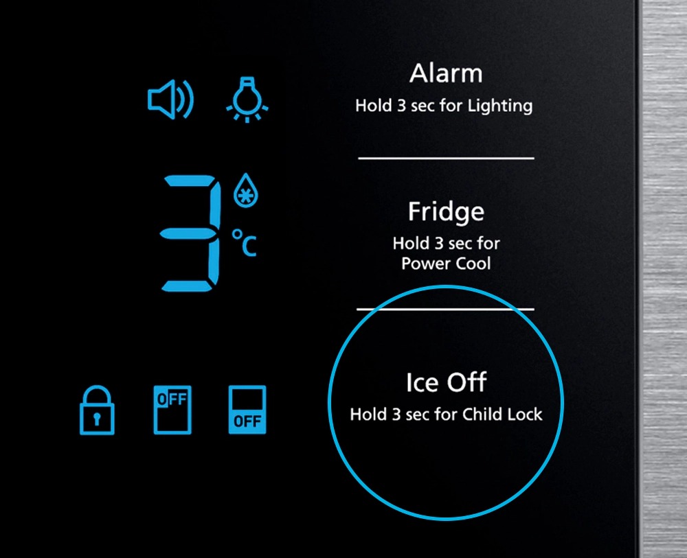 Ice Off highlighted on a dual ice maker