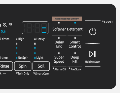 The control panel of a Samsung washing machine.