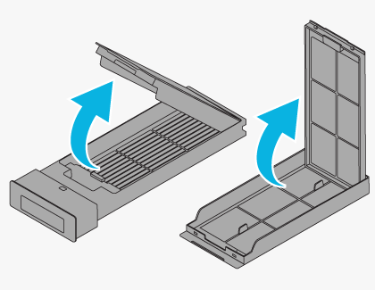 Illustration of a lint filter with a arrow pointing upwards indicating the opening of the filter