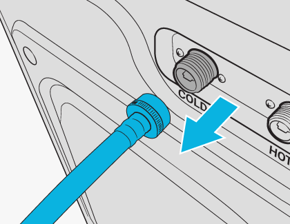 Illustration of a hose being detached from the cold water inlet on a Samsung washing machine