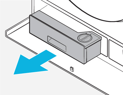 Illustration showing the removal of the Auto dispenser with a blue arrow indicating the outward direction