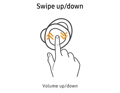 Hand swiping up and down on earbud