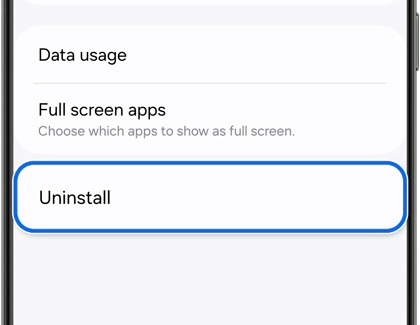 Uninstall highlighted on a Galaxy phone