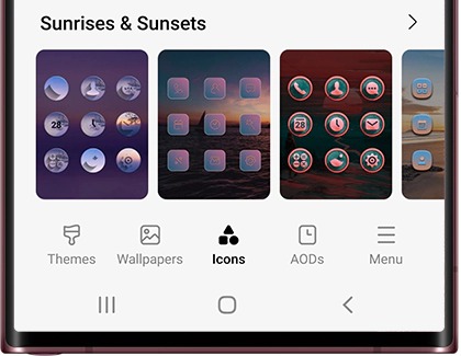 Icons screen displayed in the Galaxy Themes app