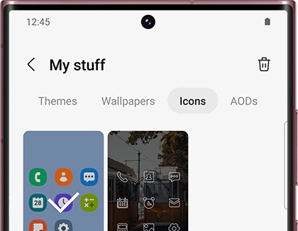 Icons tab displayed in the Galaxy Themes app