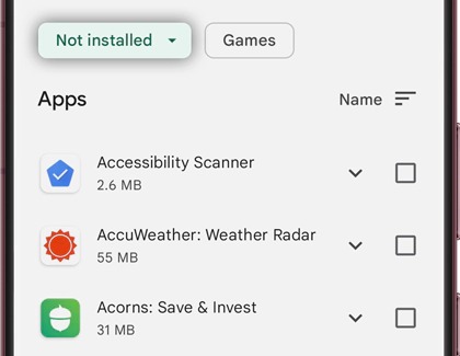 Not installed menu highlighted in the Play Store
