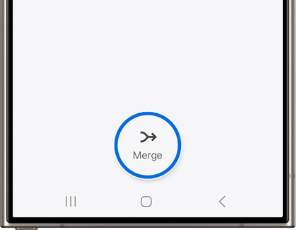 Galaxy phone screen displaying the 'Merge' button for managing duplicate contacts