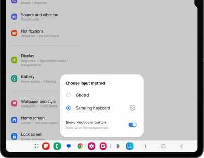 Choose input method window with Samsung Keyboard selected