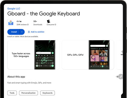 Galaxy tablet displaying the Gboard app in the Play Store