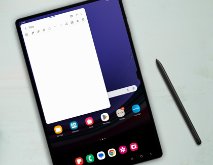 Samsung Notes open in a pop-up window on a Galaxy tablet