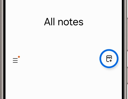 PDF icon highlighted on Samsung Notes app