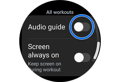 Switch next to Audio guide turned off and highlighted on a Galaxy watch