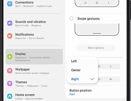 Navigation bar screen with Position options Left, Center, and Right displayed