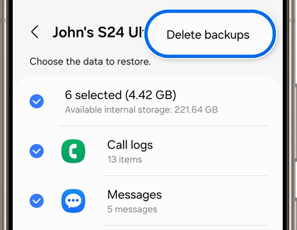 Delete backups option from the Samsung Cloud