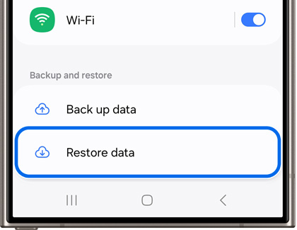 Restore data option selected on a Samsung Galaxy phone