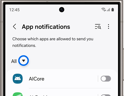 App notifications screen on a Samsung Galaxy phone